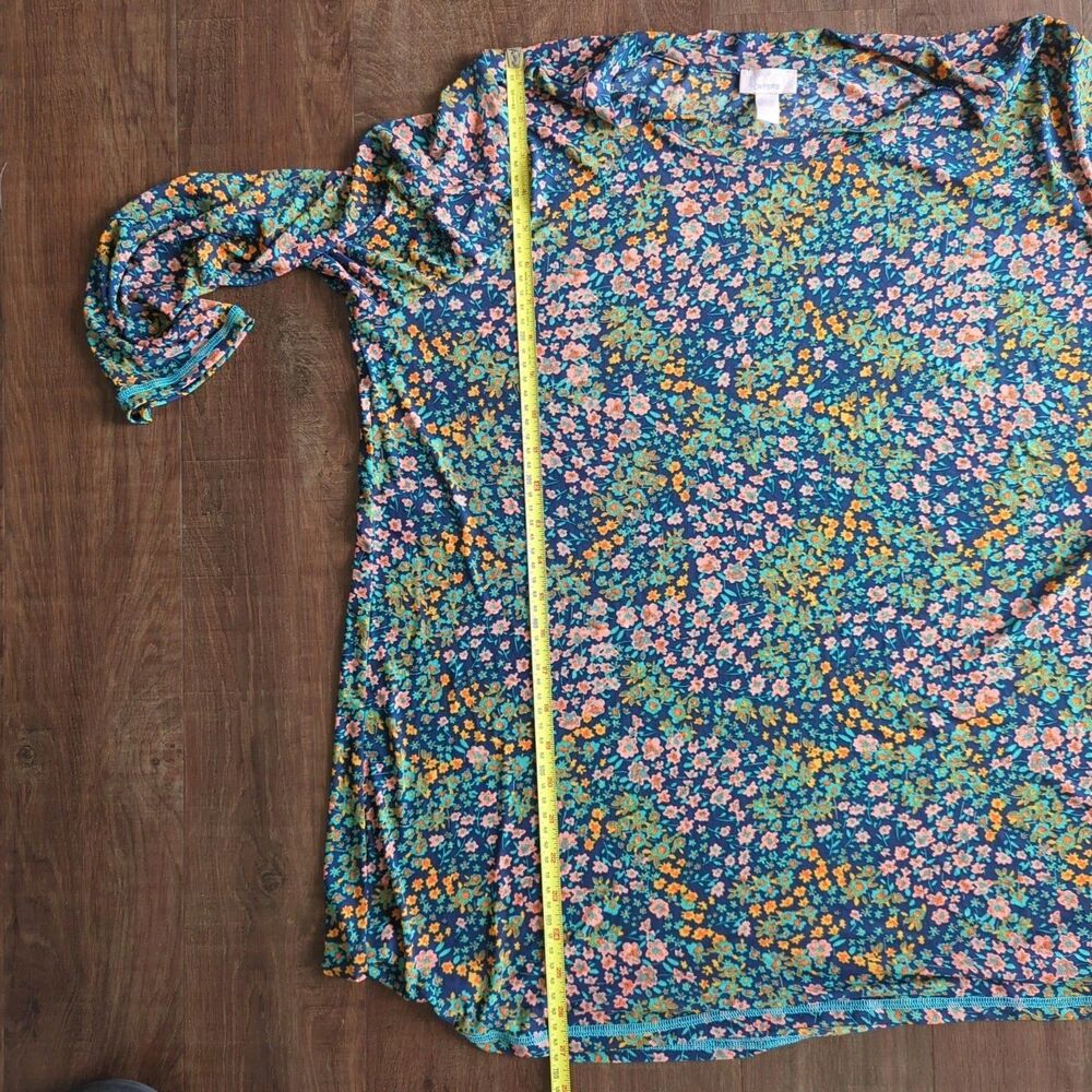 LOGO Layers Lori Goldstein Blue Green Floral Mesh 3/4 Sleeve Top 1X Plus - Picture 7 of 10